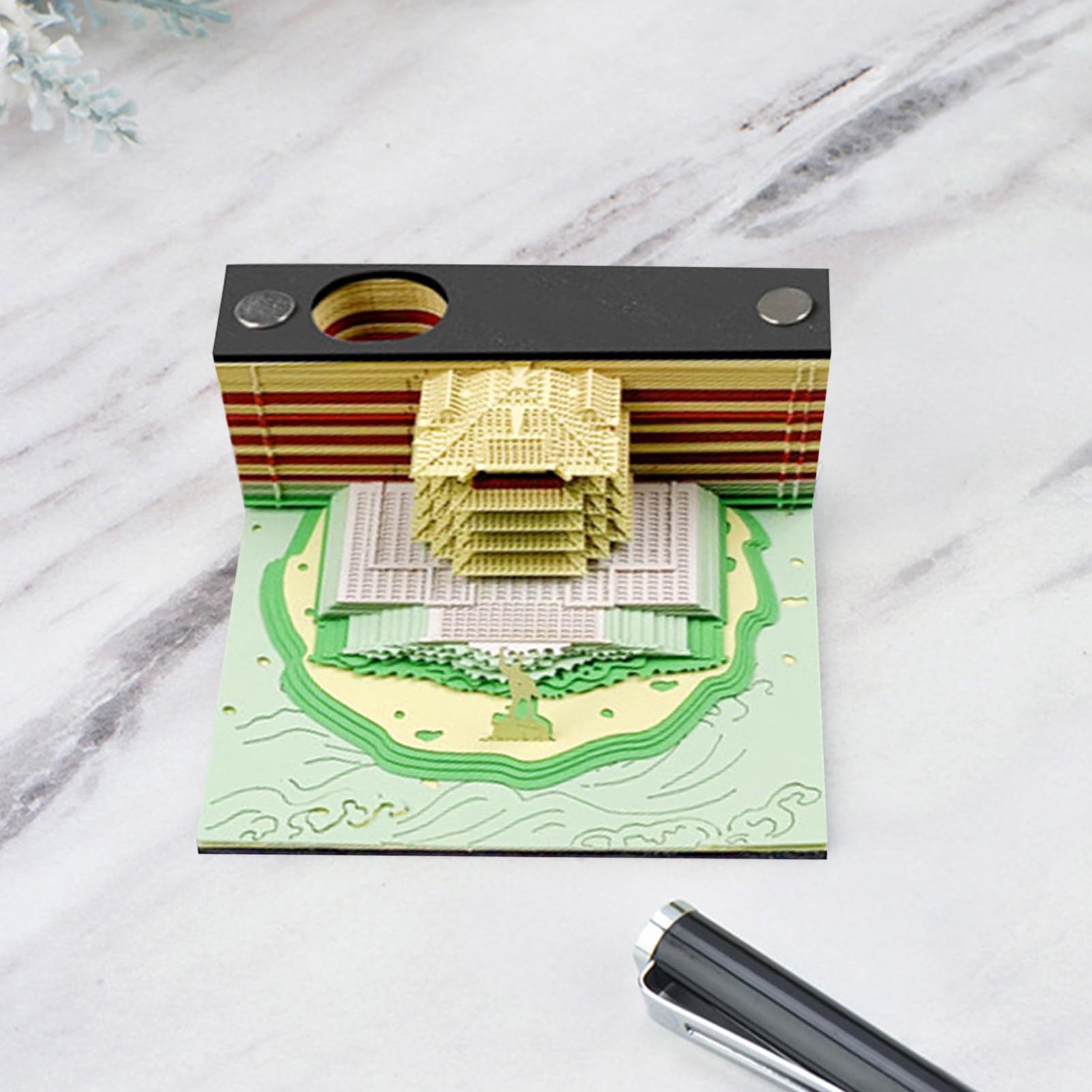 Bloc de notas 3D, bloc de notas 3D, notas adhesivas artísticas, torre de grúa amarilla, notas adhesivas 3D, escritorio creativo multiusos, bloc de notas de papel artístico único con soporte para
