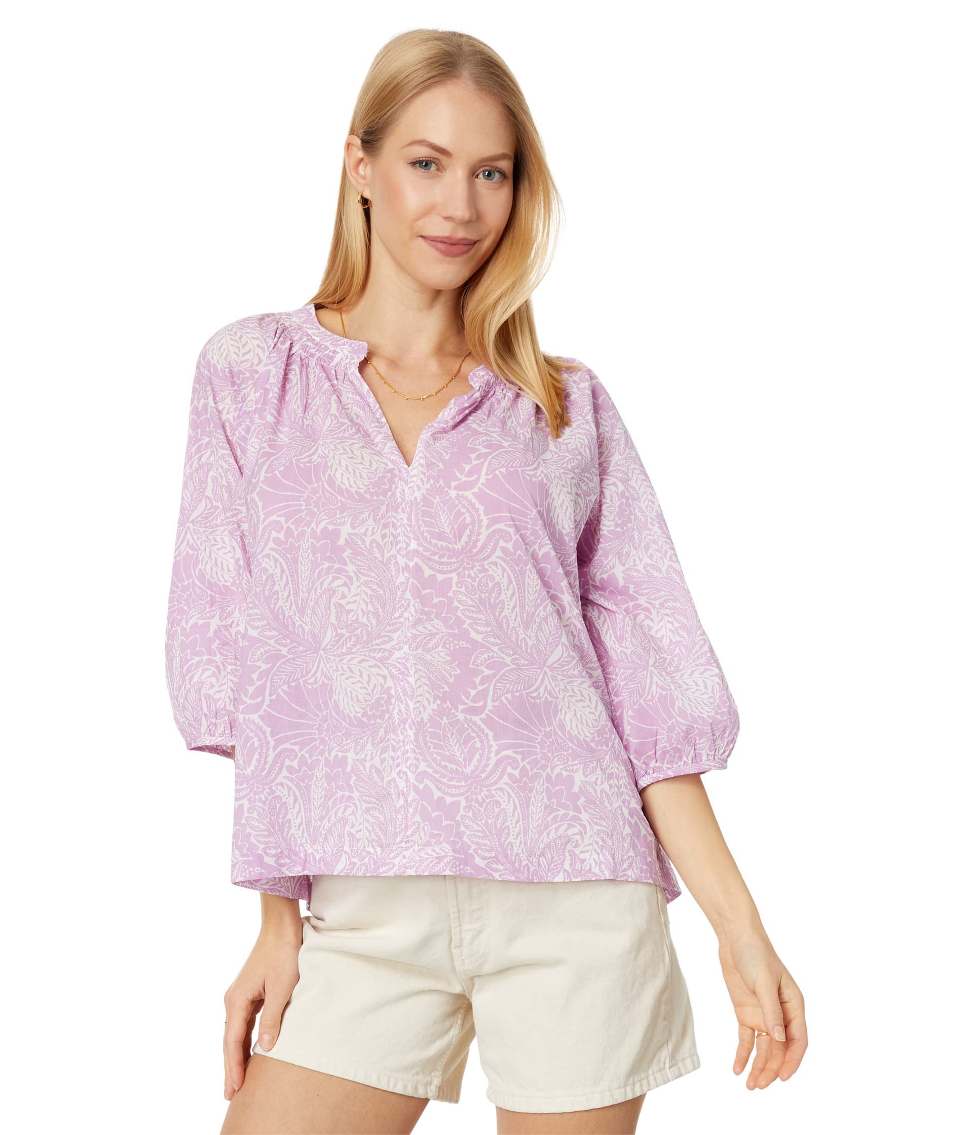 Lilla P3/4 Sleeve Split-Neck Top