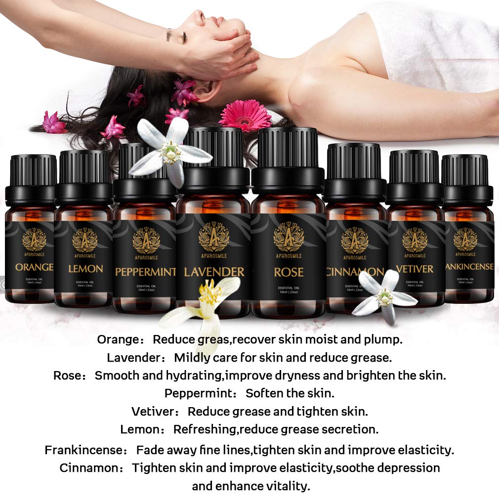 Aromatherapie Zitrone ätherisches Öl Set für Diffusor, 100% pure Rose ätherisches Öl Kit für Hause, 8x10ml Vetiver Öle Set - Pfefferminze, Orange, Zimt Öle...für Seife machen