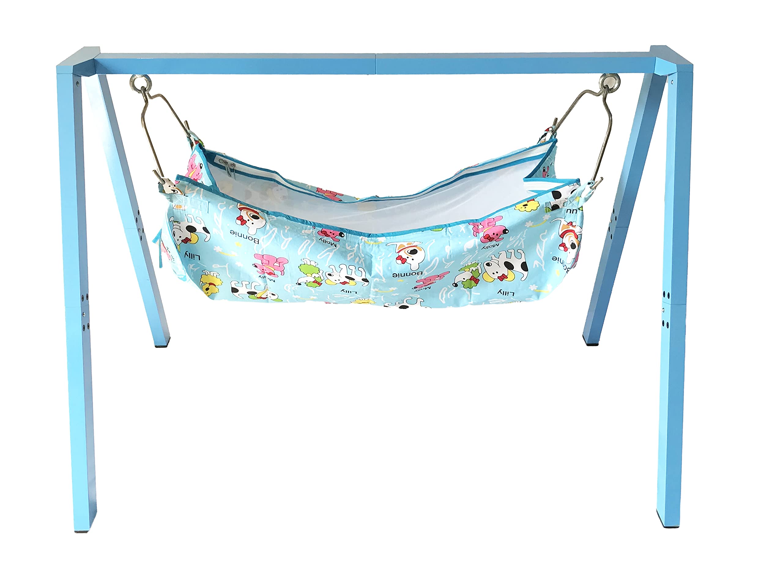 SCHLAF BABY New Born Foldable Metal Cradle [2000_Blue]