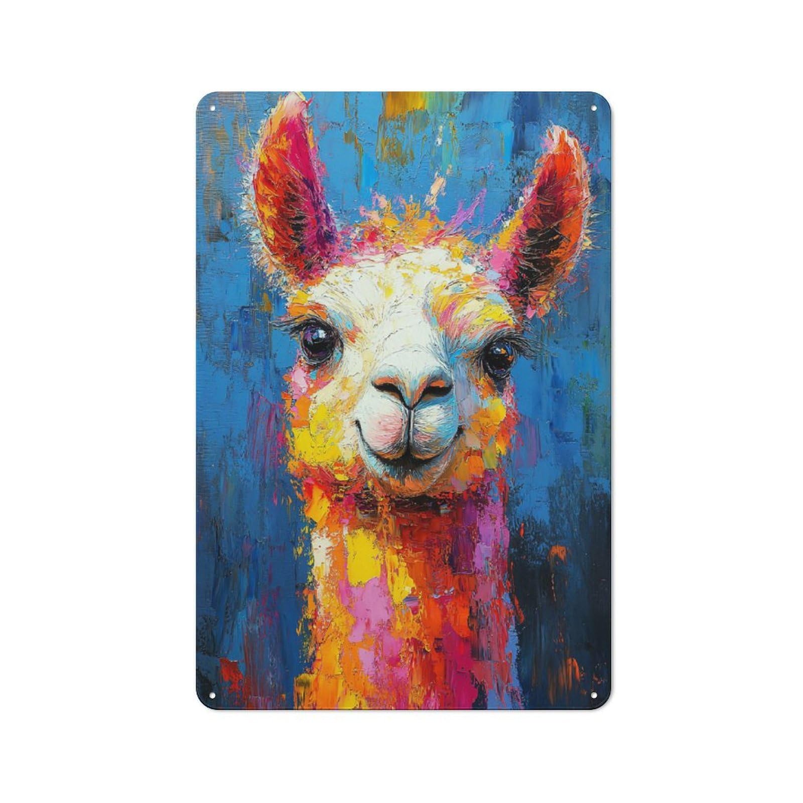 Junmoney Style-11 Colorful Llama Portrait Painting Printed Metal Sign 30X20cm For Café Or Home Bar, For Kitchen And Home Bar Decor, For Cafés, Pubs And Restaurants