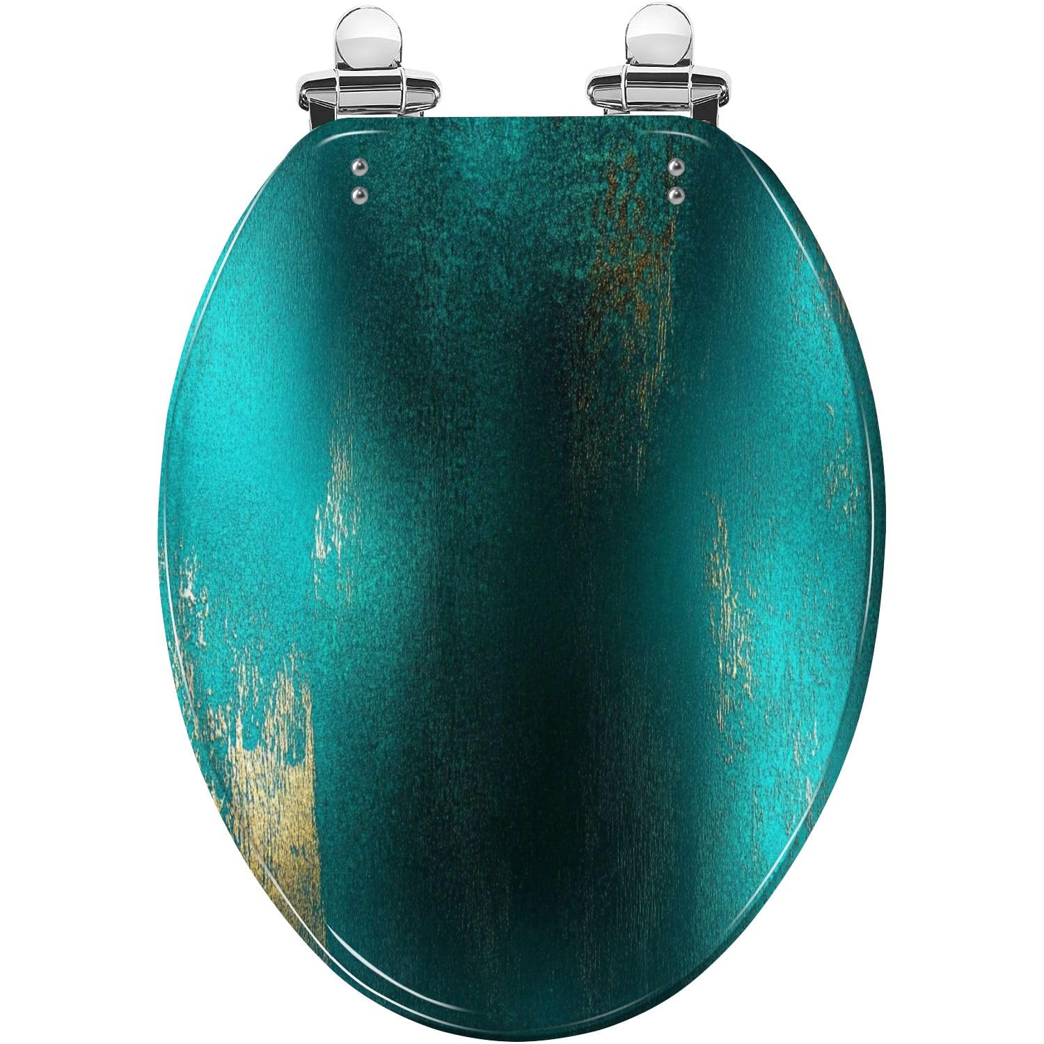 Tazyyzuu Multi2 Luxury Green Gold Marble Elongated Toilet Seat 3D Resin Slow Close Lid Quick-Release Hinges Easy Clean(,18.5X14.5)