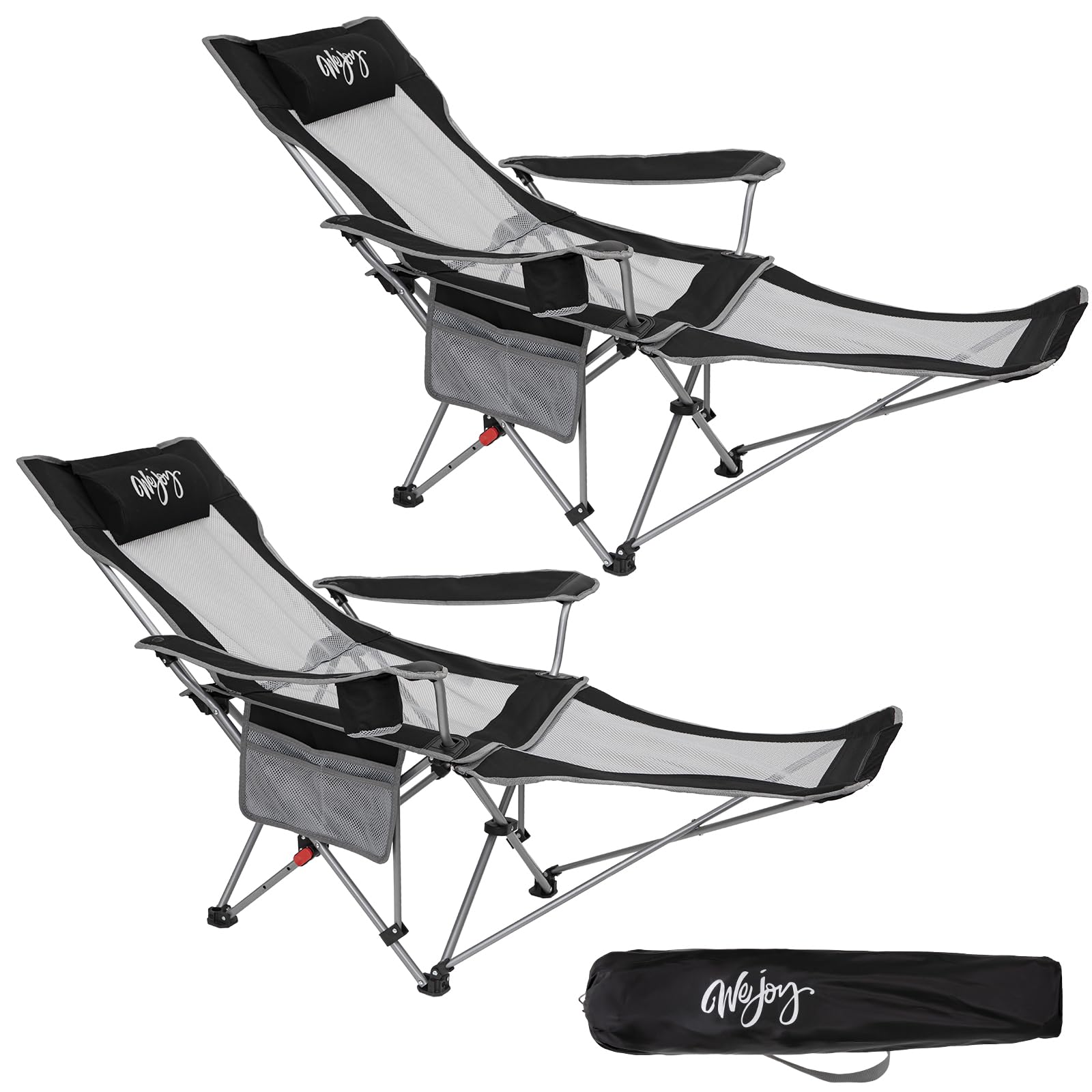 #WEJOY Set de 2 Silla de Camping Plegable 2 en 1, Silla Tumbona de Playa Reclinable Portátil, Respaldo Ajustable de 3 Niveles, Carga 136 kg, Silla Plegable para Exterior Jardín Pesca Outdoor