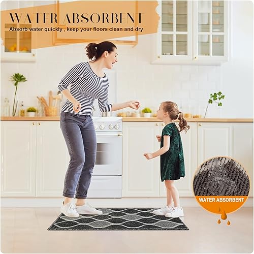 Miniatura 5 de Alfombras y tapetes de cocina, antideslizantes, lavables a máquina, suaves, para piso, cocina, tapete absorbente, resistente a la suciedad, cómodo