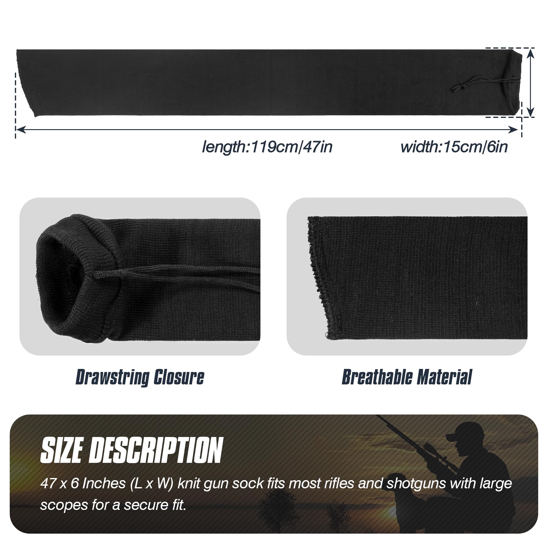 VicBre Extra Ancho Silicona tratada Rifle Protector,119,4 x15,2 cm Funda para Rifles y escopetas con visores