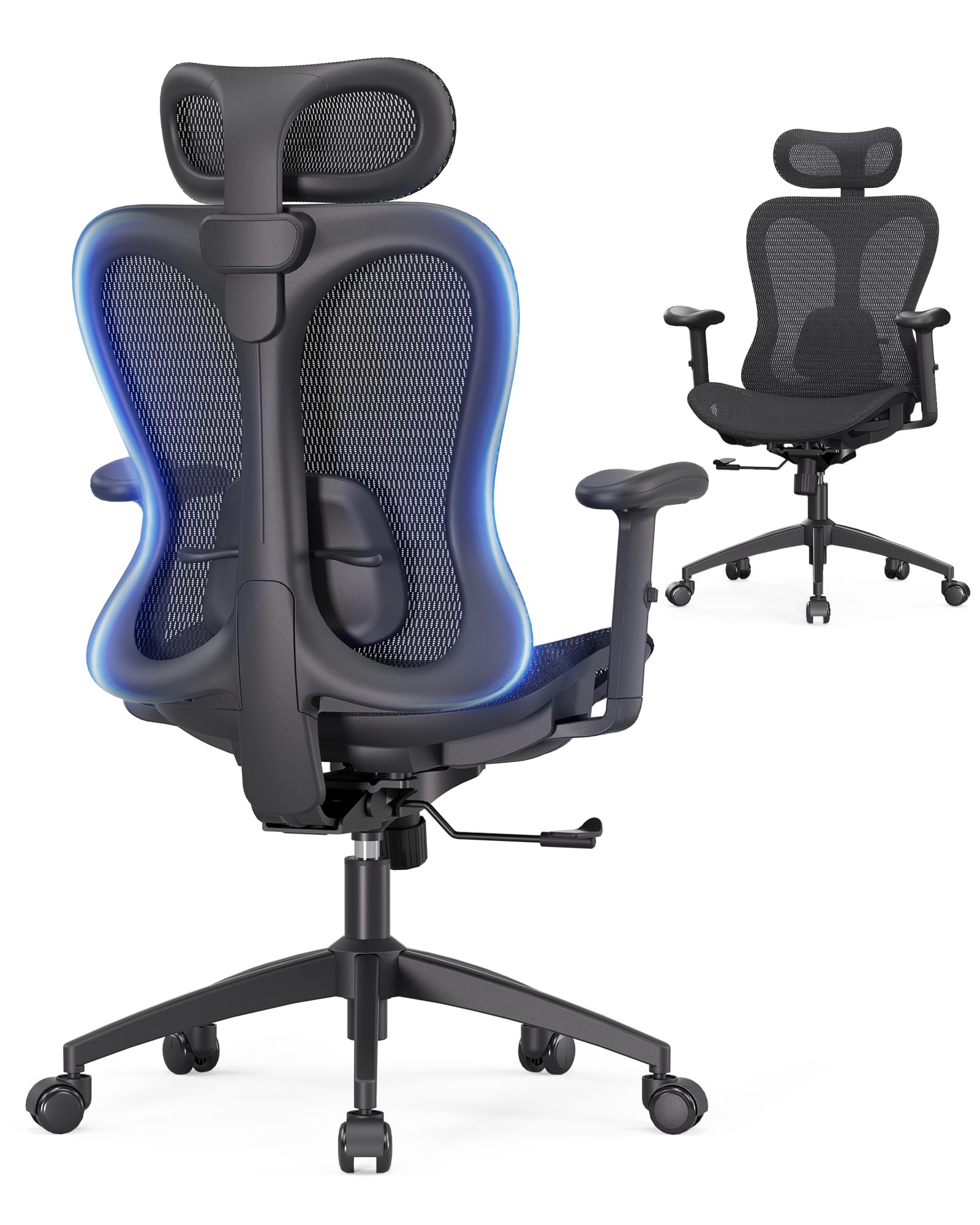 amseatec Ergonomic Office Desk Chair Comfortable Computer Gaming Chair Breathable Mesh Back Seat Adjustable Armrest Headrest Lumbar Support