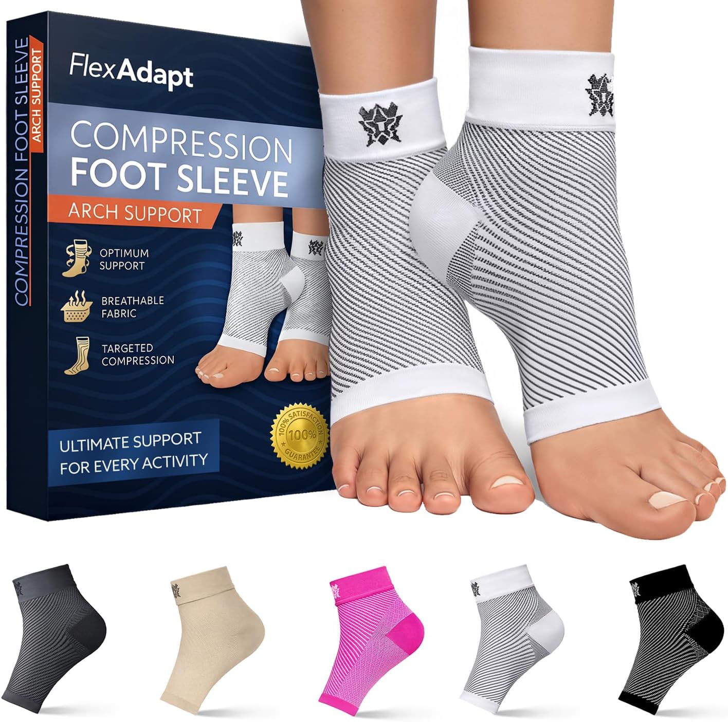 Compression Socks for Plantar Fasciitis & Achilles Tendonitis Relief – Pair of Ankle Compression Sleeves for Foot Swelling, Heel Spurs, Pain & Fatigue – Comfortable Arch Support Brace for Daily Use (White, Small)