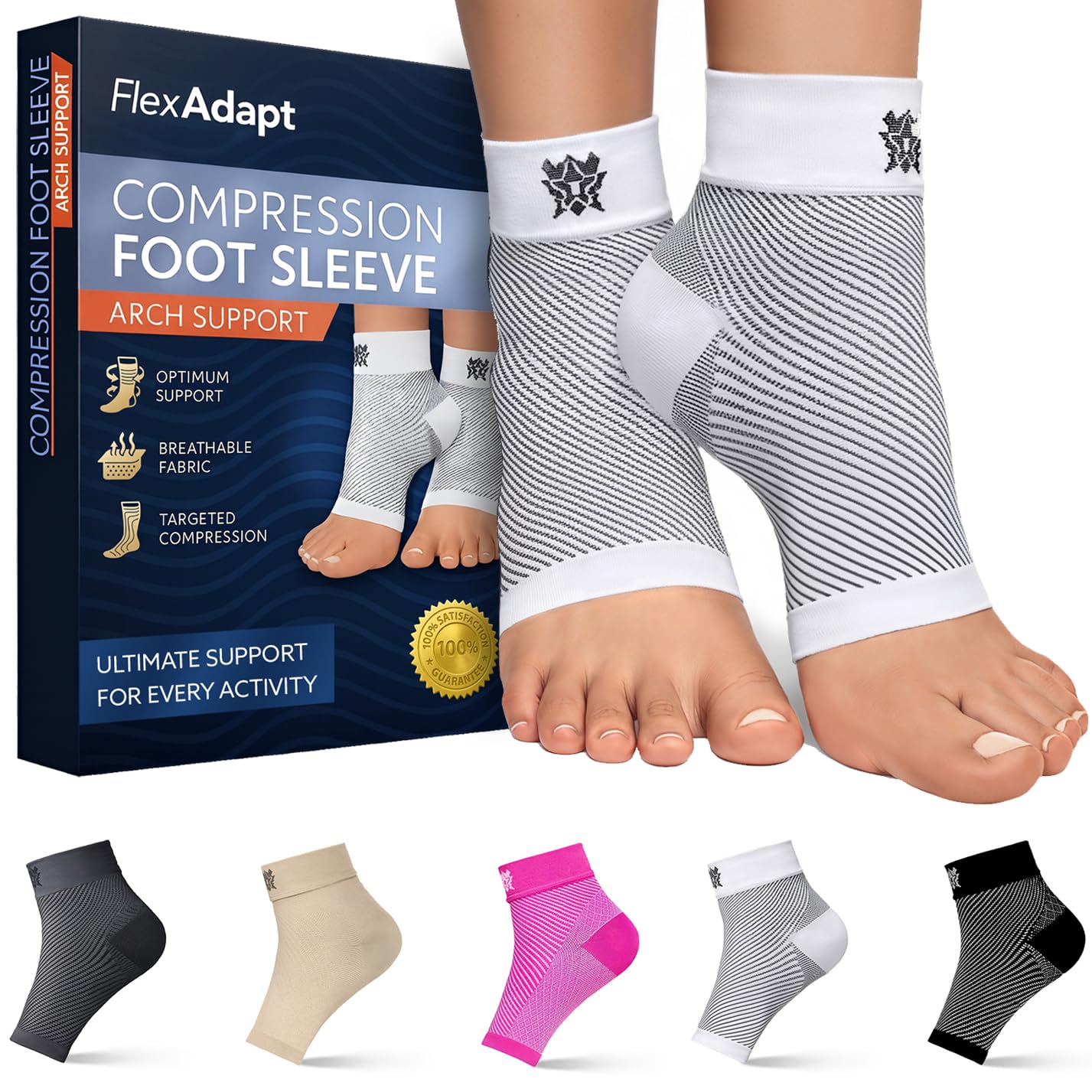 White , Meduim : Bitly Plantar Fasciitis Socks (1 Pair) Premium Ankle Support foot Compression Sleeve (Medium)