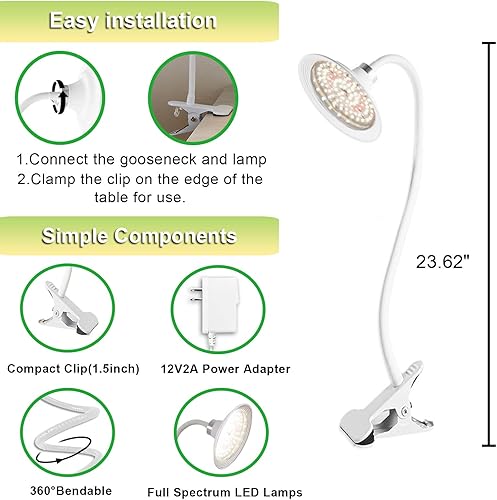 Miniatura 6 de yadoker Luces de cultivo para plantas de interior, luz de crecimiento con clip de espectro completo con temporizador de 8H12H16H, brillo de 10