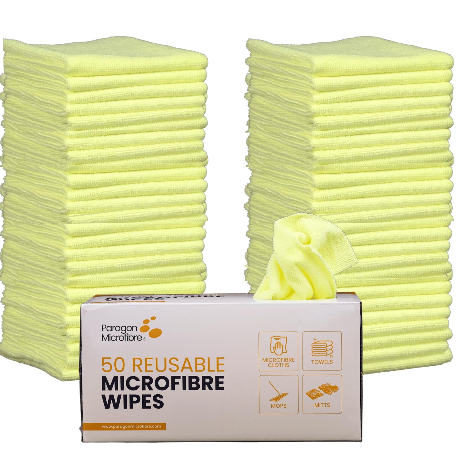 Sponsored Ad – PARAGON Mirofibre 50 Reusable Wipes, Pack of 50, Cloth Size:30 x 30cm, Lint Free, Car Cleaning, Window & Glass, Dusting, Multipurpose, Premium Quality, FREE storage box, Yellow