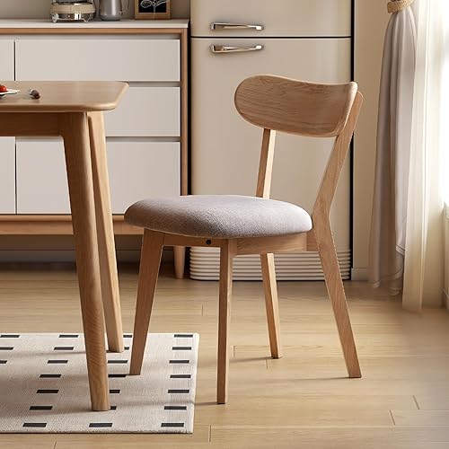 Miniatura 2 de Sillas de comedor 100% roble macizo, silla de comedor moderna de mediados de siglo con respaldo curvo, sillas de comedor tapizadas de tela para