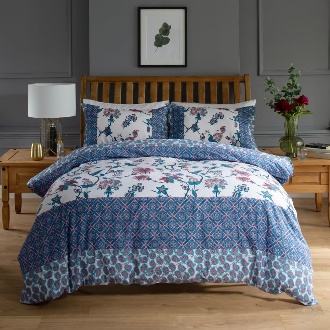 Deyongs Super King Blue Jacobean Duvet Set - 200 Thread Count - 55% Cotton