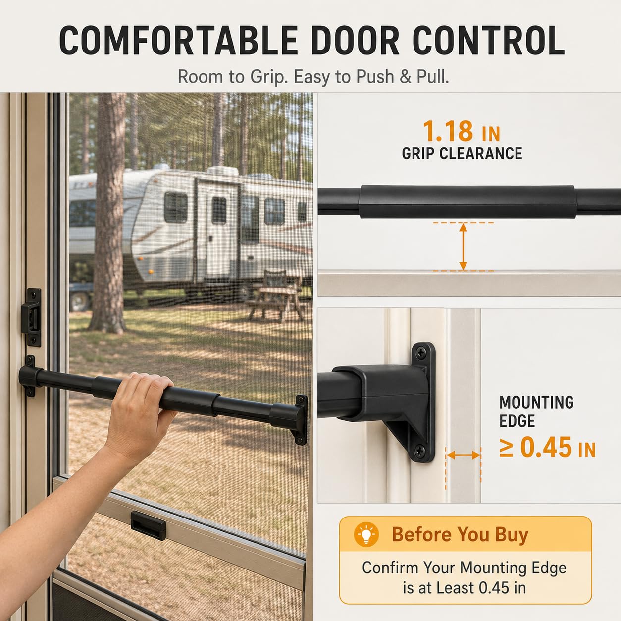 Barra de agarre ajustable de aluminio para puerta de caravana de 20 a 32 pulgadas, mango de seguridad ergonómico ligero y resistente, barra transversal de metal universal para caravana