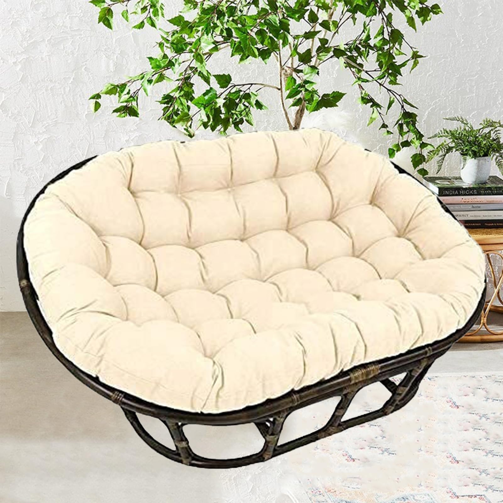 Cojín para silla Papasan para silla doble Papasan y sillas de huevo, cojín impermeable grande para exterior con lazos