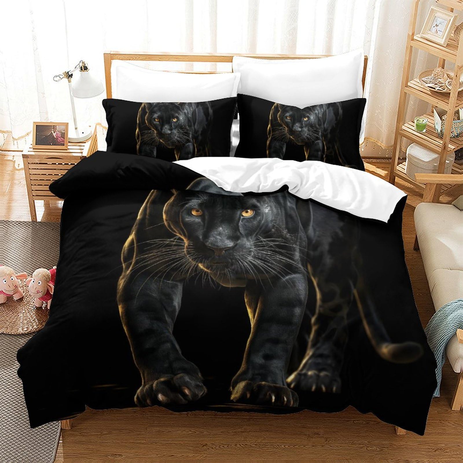 Housse de couette panthère noire en microfibre douce et zippée 200x200cm