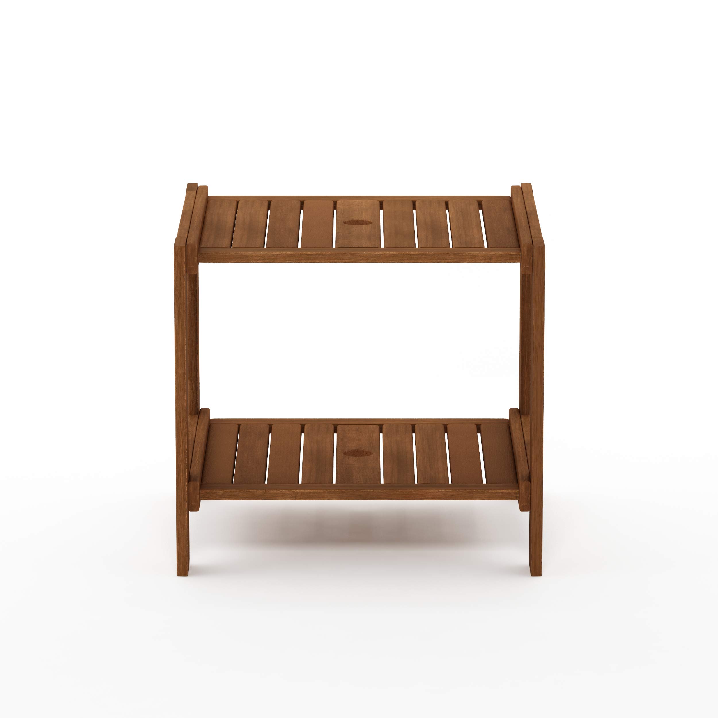 Furinno Tioman Mesa auxiliar Mississippi para exteriores de madera dura con orificio para sombrilla, Natural