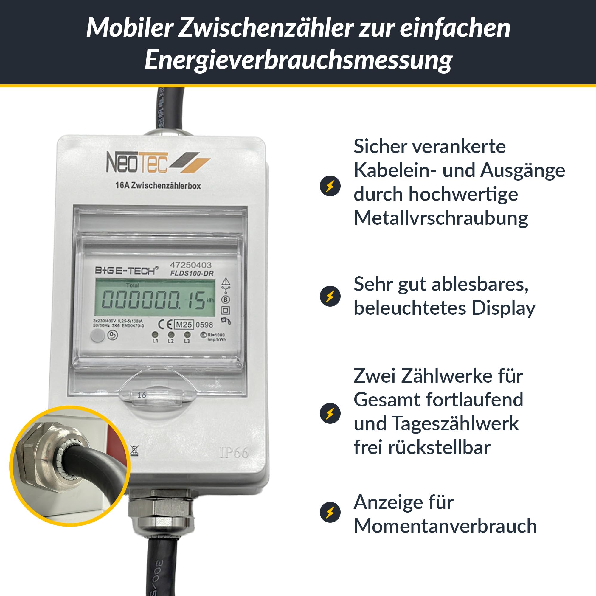 B+G E-Tech CEE 16A 400V Mobile Stromzähler Box Digitaler Zwischenzähler mit Reset-Funktion MID Zertifiziert