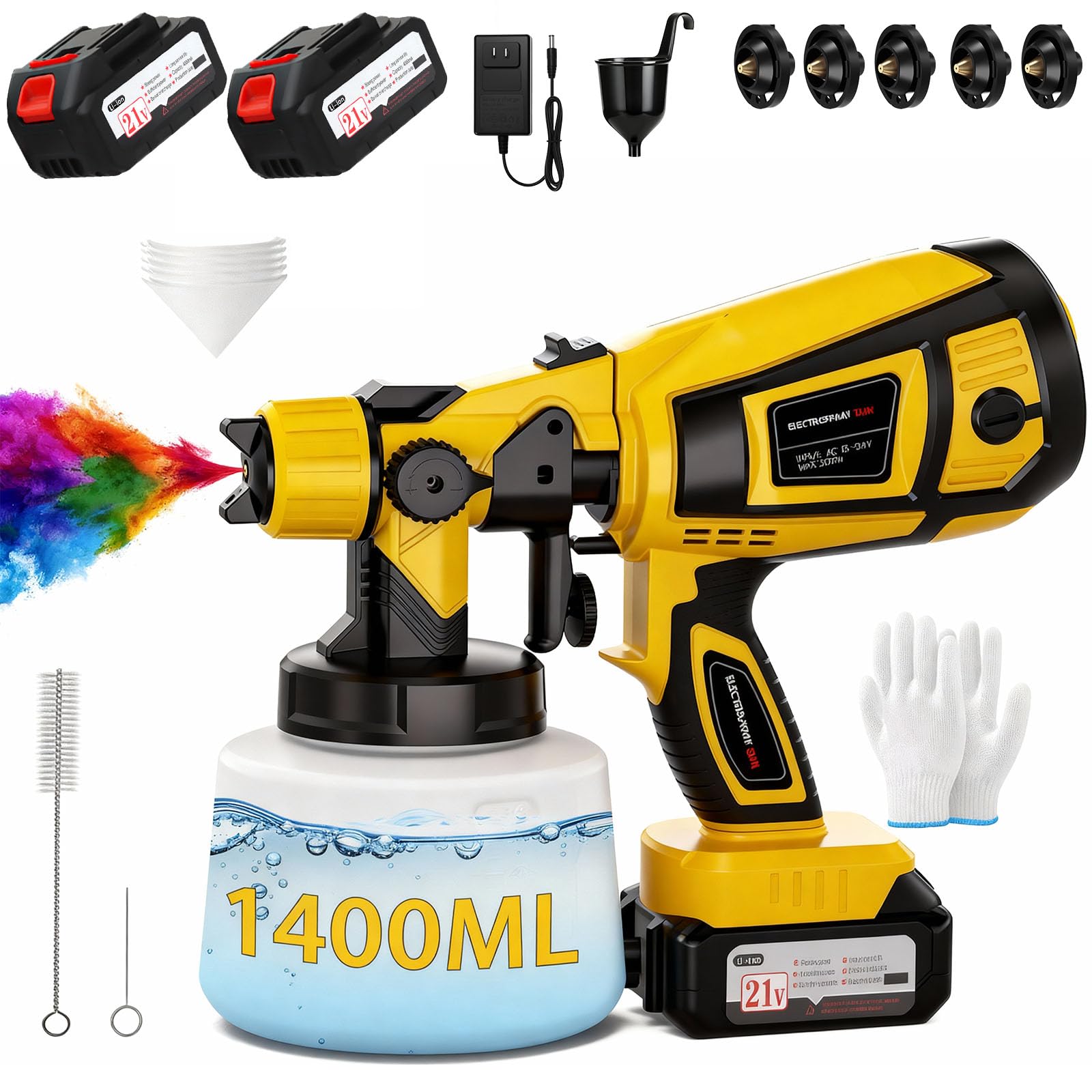 Photo 1 of **BATTERIES NOT INCLUDED** Cordless Paint Sprayer with Battery 2 X 4000mAh 21V, 5 Nozzles & 3 Spray Modes, Spray Paint Gun with 1400ML Container, Handheld Paint Sprayer for House Painting Furniture Cabinets Fence Wall
