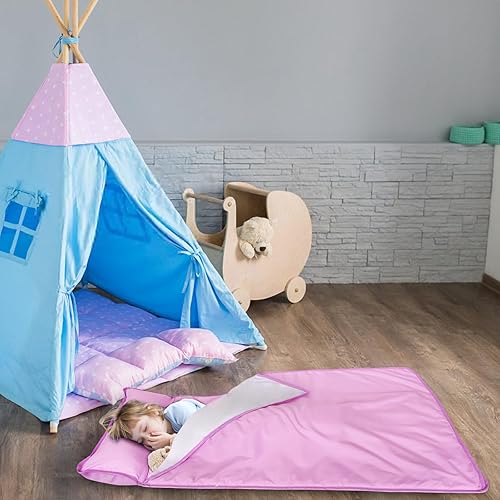Miniatura 6 de Tapete para siesta con manta, tapete para niños pequeños y niñas, tapete para siesta para guardería, preescolar, jardín de infantes, saco de dormir