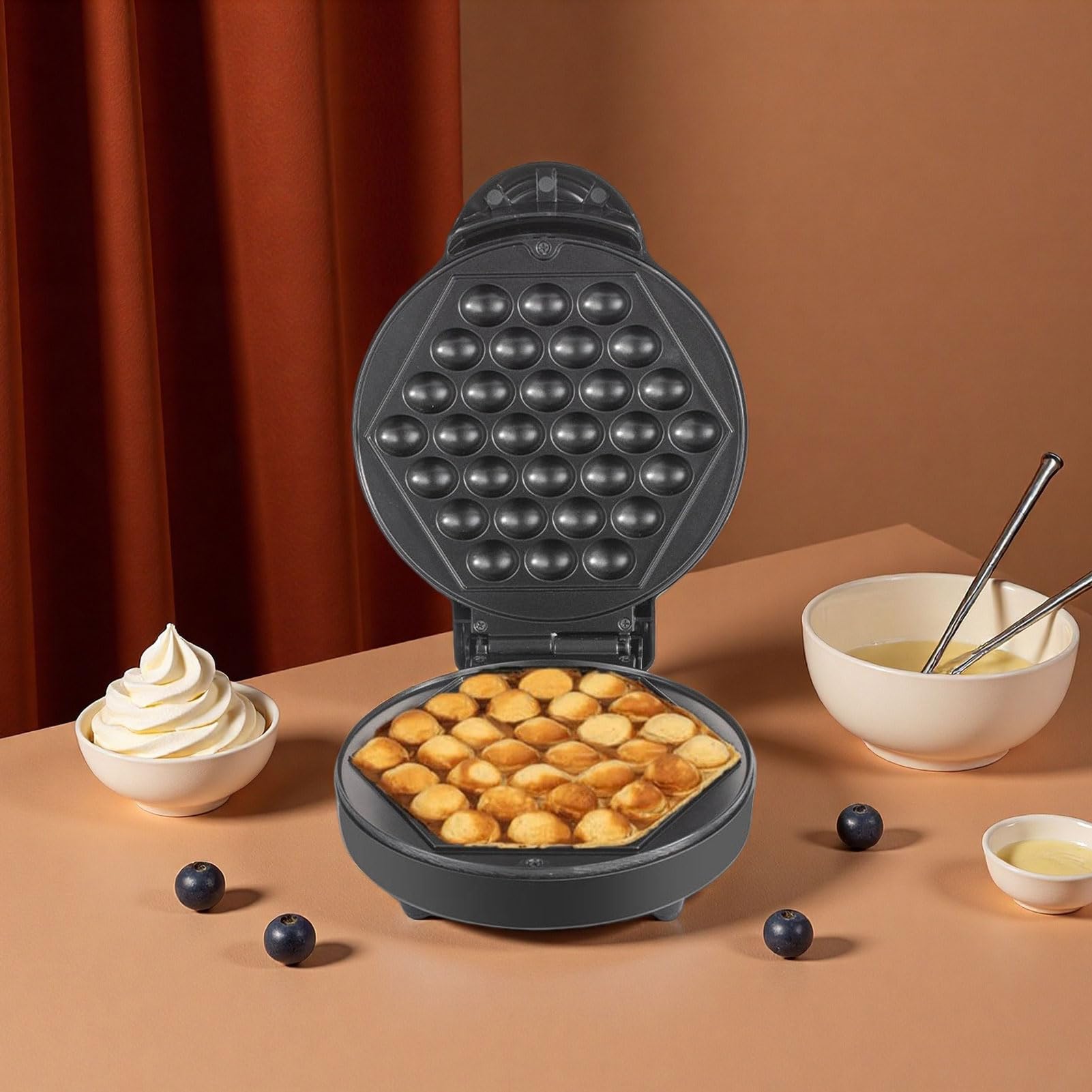 Generic Macchina per Waffle Elettrica Antiaderente e a, Macchina per Waffle Elettrica per Uova, Facile da Pulire, per la Produzione di Coni Gelato Domestici, per in ABS e Alluminio a 30 Fori Senza