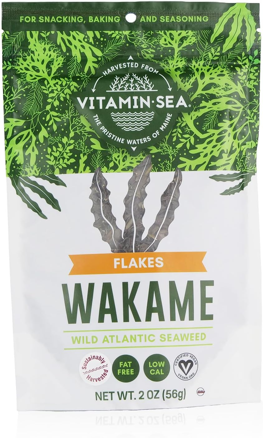 VITAMINSEA Wakame Dried Seaweed | Wild North Atlantic Seaweed for Snacking, Seasoning, Soups & Salads | Rich in Vitamins, Minerals, Aminos & Antioxidants Perfect for Thyroid Support | Flakes (2 oz)