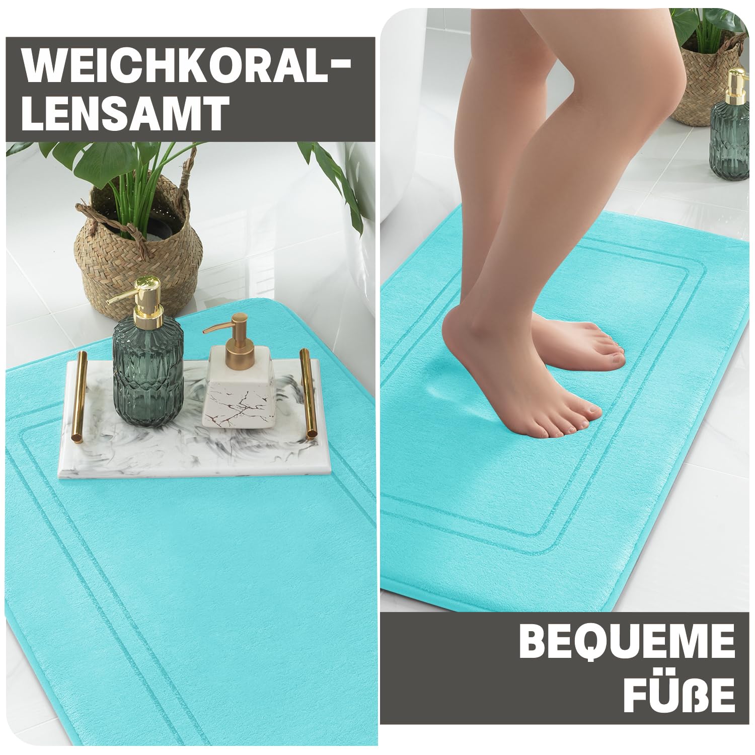 chakme Set di 5 tappeti da bagno, tappetino da bagno in memory foam, antiscivolo, lavabile, set di tappeti da bagno, per WC, doccia e vasca da bagno, colore: verde blu