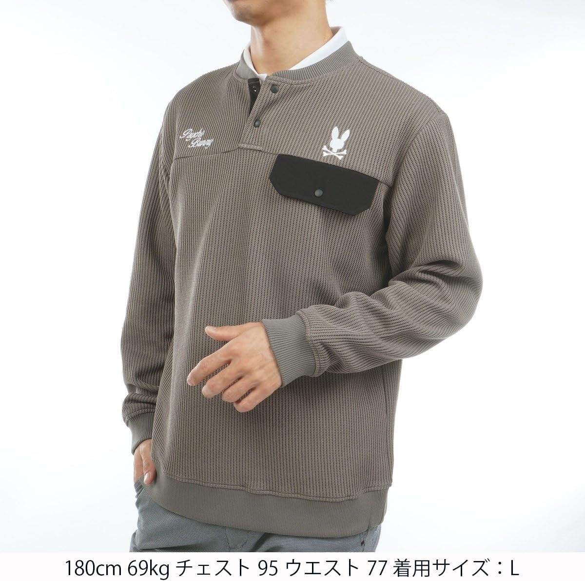 サイコバニー PSYCHO BUNNY 中間着(セーター、トレーナー) GOLF モダングラフィック ヘンリーネックニットジャージミ