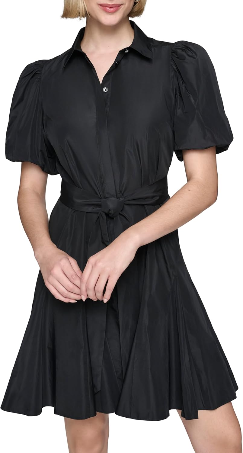 KARL LAGERFELD Womens Embellished Puff Sleeve Taffeta a Line Dress