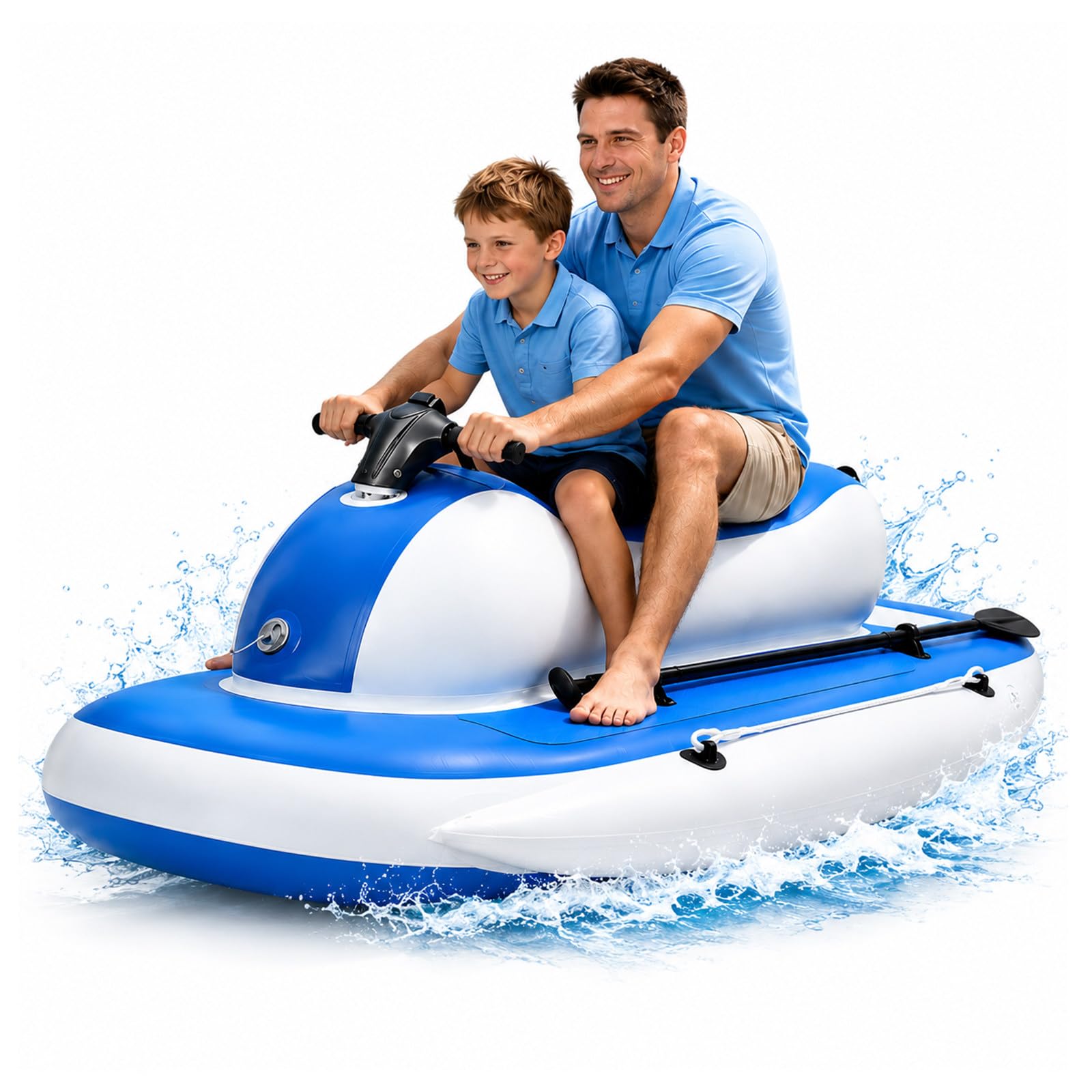 Aredwhiterui New Inflatable Jet Ski for Adults, 3-in-1 Jet Boat with 500W Water Scooter, Upgraded Steering Handle, Dive Kit & Paddle for Lakes, Pools, Nearshore Fun Unpowered