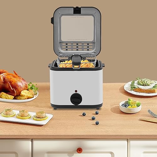 Miniatura 5 de Freidora eléctrica con canasta, freidora de acero inoxidable para encimera de 1000 W, para restaurantes, puestos de comida rápida, aperitivos,