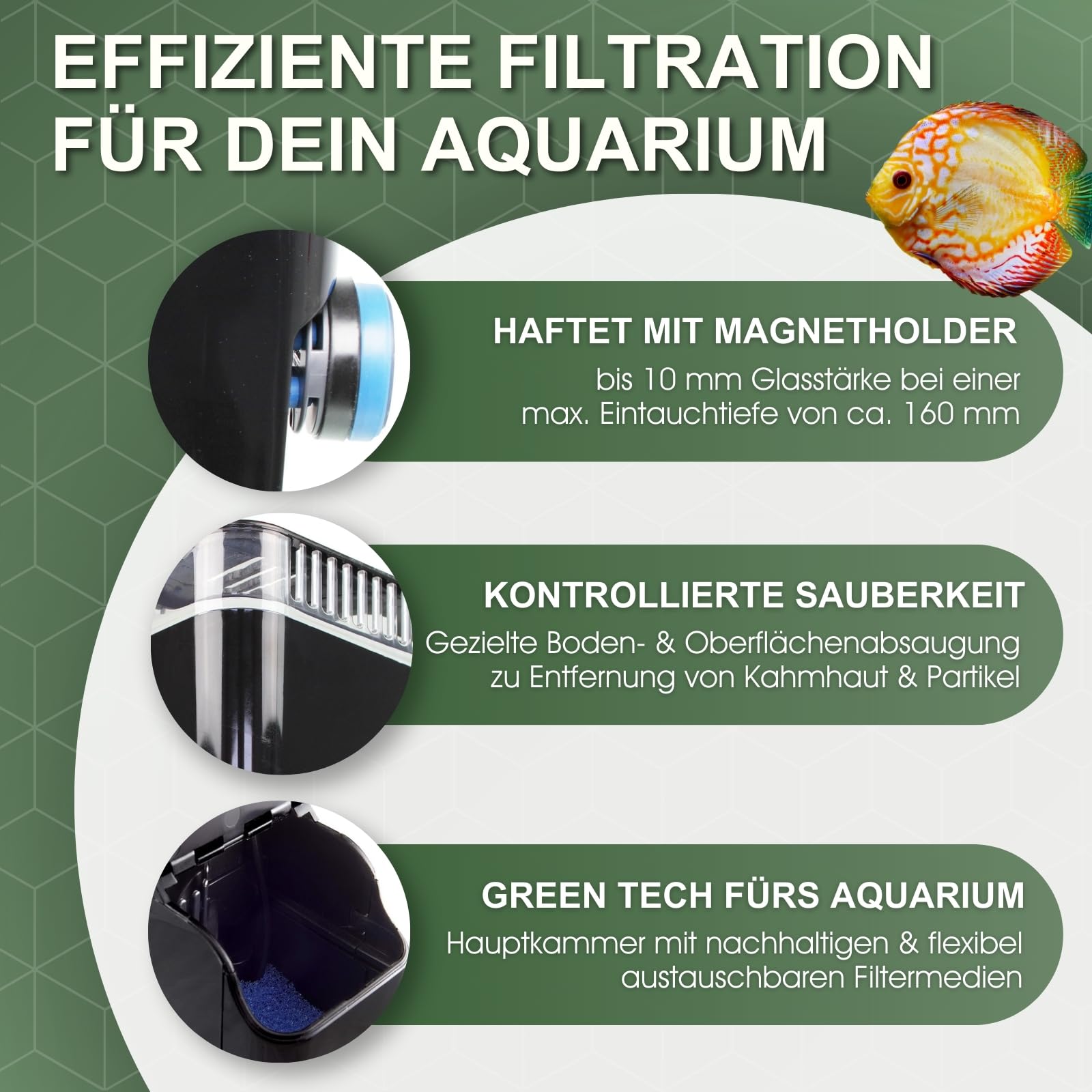 Tunze Comline Nanofilter 3161 I Süßwasserfilter zur Oberflächenabsaugung + Absaugung von Bodennähe für Aquarien mit 30-100 L I Aquariumfilter mit starker Magnethalterung I Flexibles Filtermedium