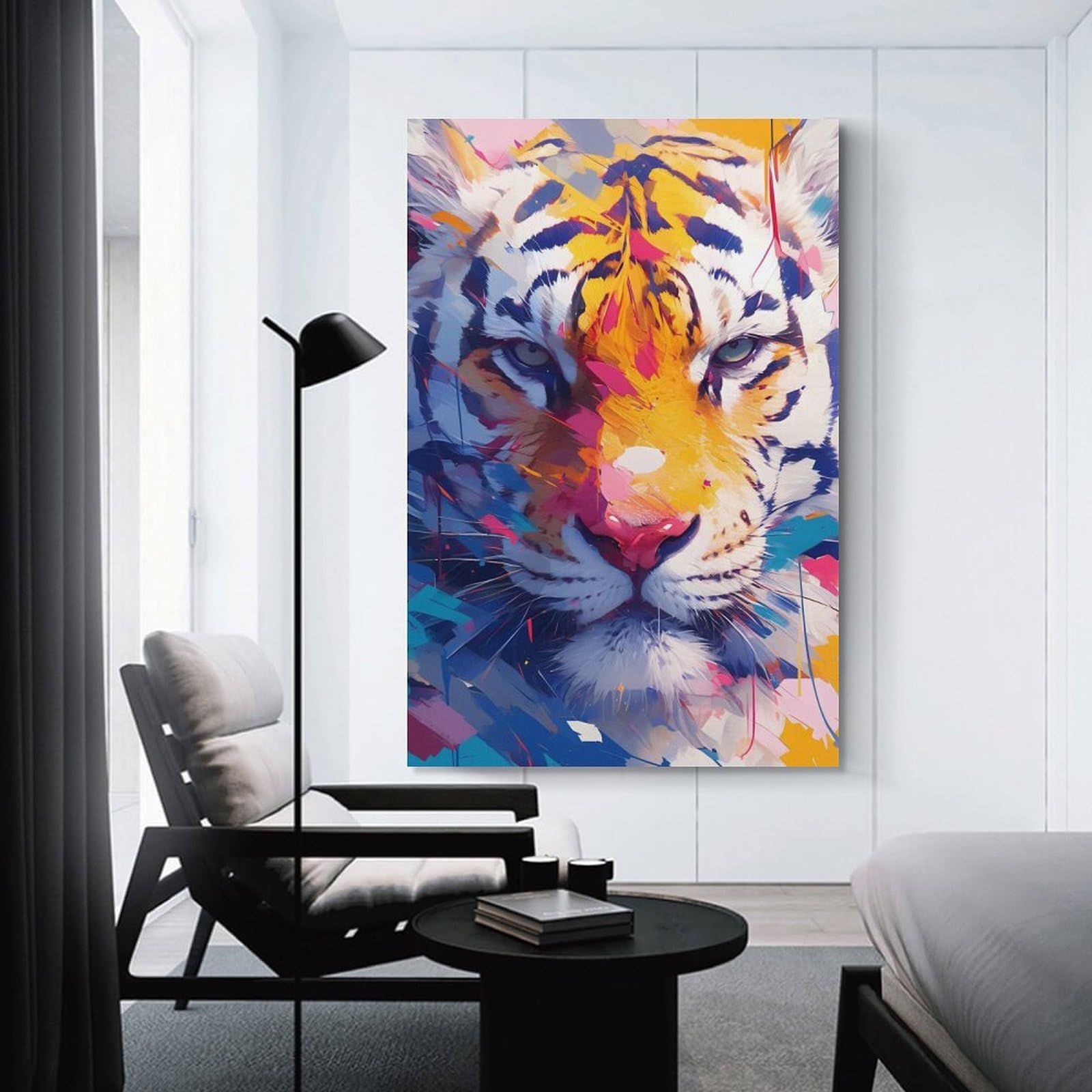 Junmoney Unframe-Style-15 Wall Picture Print Colorful Tiger Portrait Poster, Picture, Metal Print, Paint By Creed, 24X36inch(60X90cm), For Hallway, Bedroom Or Modern Interiors, Thoughtful Wall Decor For Art Lovers