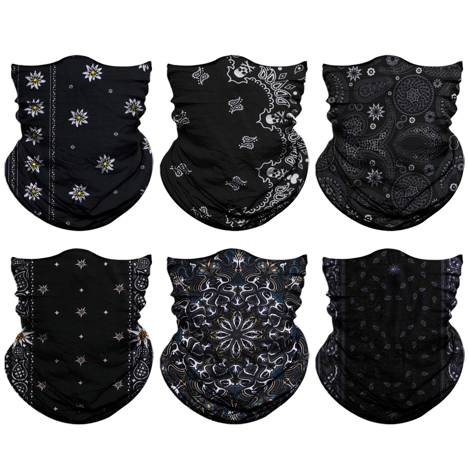 Venswell Neck Gaiter Mask, Sun Mask, Rave Bandana Face Mask, Seamless Face Scarf, Headband for Men Women (A-Black Series 2)