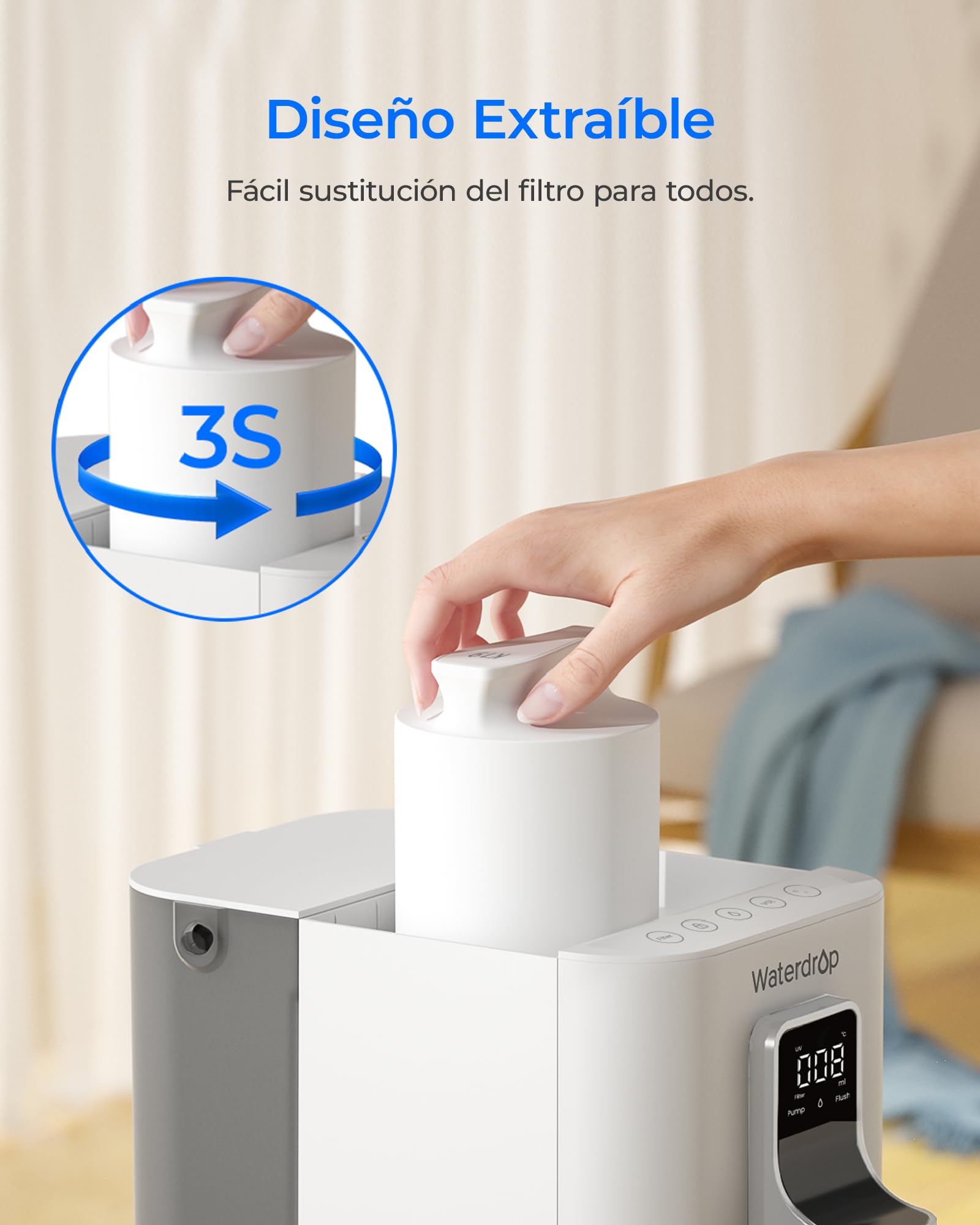 [Minerales] Waterdrop K19-HG Sistema de Filtro de Ósmosis Inversa para Encimera, Dispensador de Agua Caliente Instantánea, Portátil, Sin Instalación, 4 Temperaturas, Reducción TDS, 7 Etapas