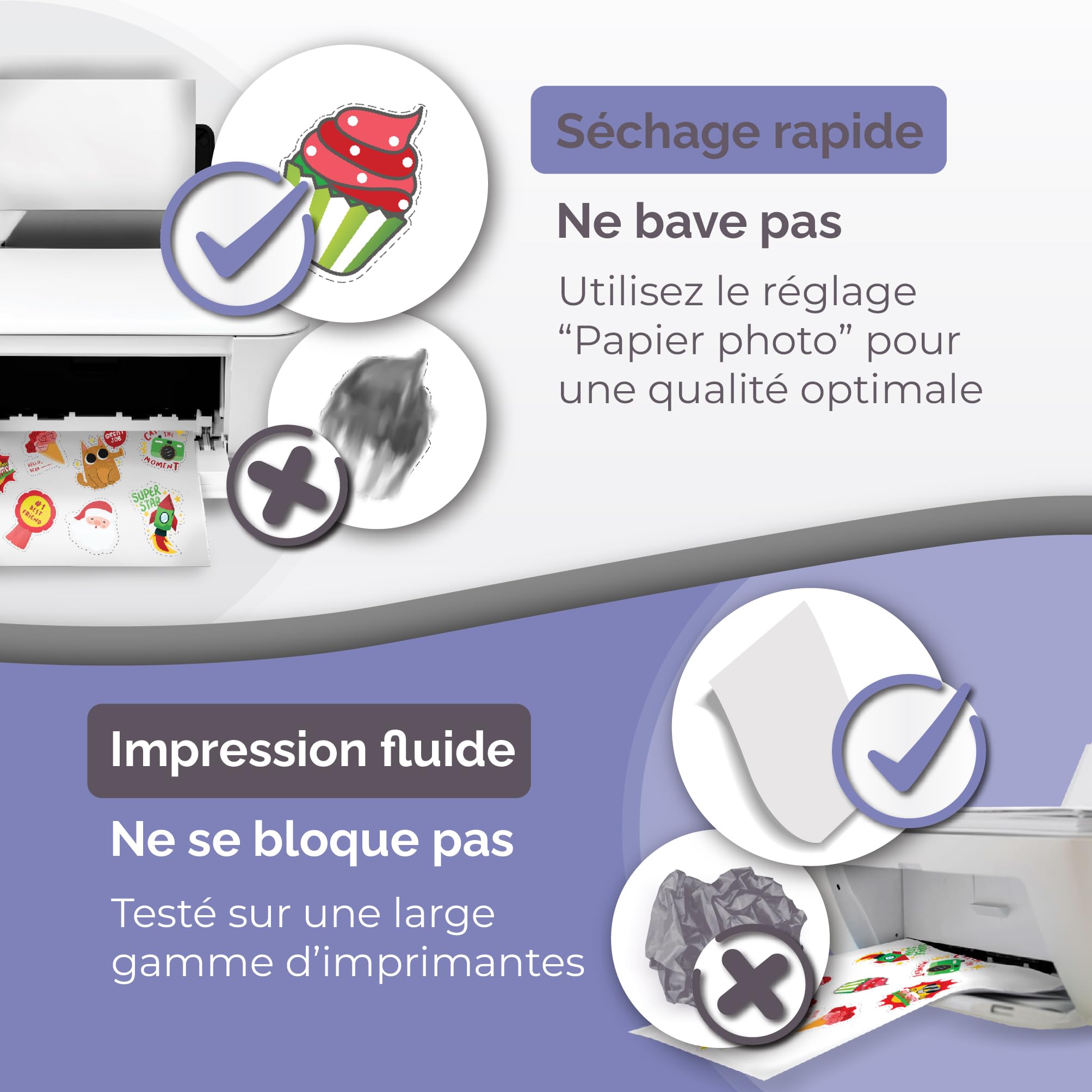 Lot de 62 feuilles de papier autocollant translucide semi-transparent pour imprimante à jet d'encre et imprimante laser, imperméable, séchage rapide, couleurs vives, 20,3 x 27,9 cm, tient bien