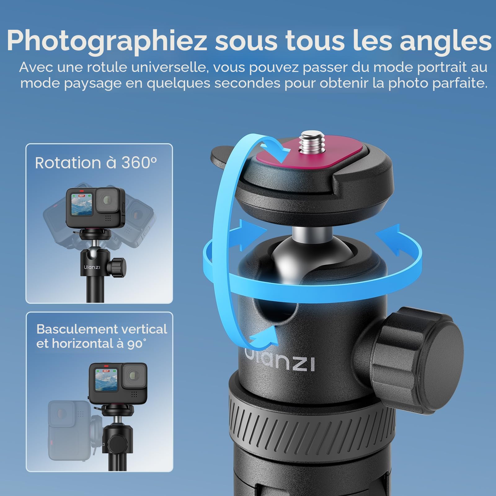 Ulanzi TT24 Trépied à Selfie, Perche à Selfie à dégagement Rapide pour DJI Pocket 3 4/Osmo Action 5/4, trépied pour caméra d'action GoPro/Insta360 X5/X4/X3/Ace Pro, Accessoires pour caméra d'action