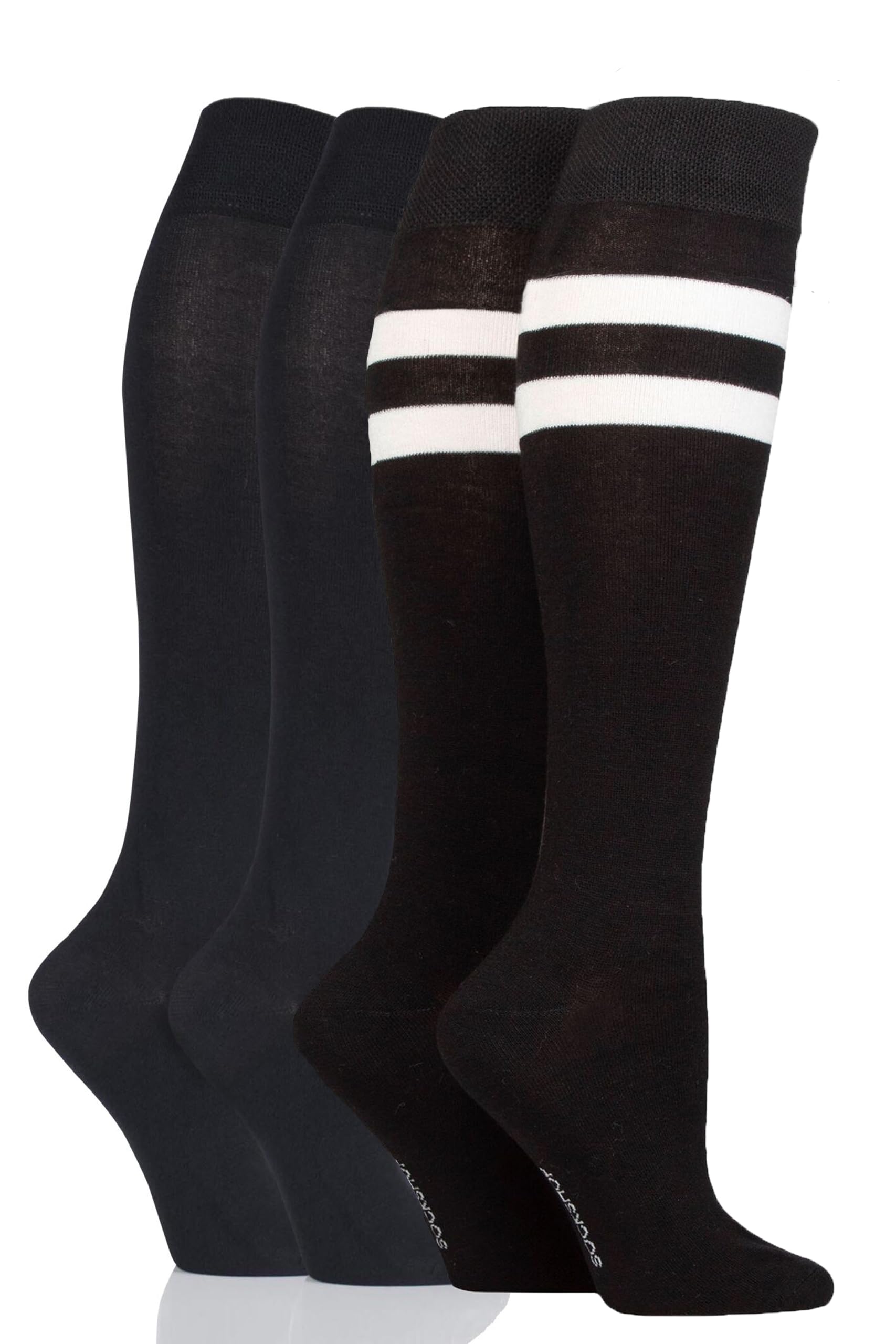 Sockshop Women's Sport Stripe Bamboo Kneehigh Socks - Knee High Soft Breathable Cooling Socks With Smooth Toe Seams, Plain & Striped Size 4-8 Many Colours 4 Pair Multipack 4-8