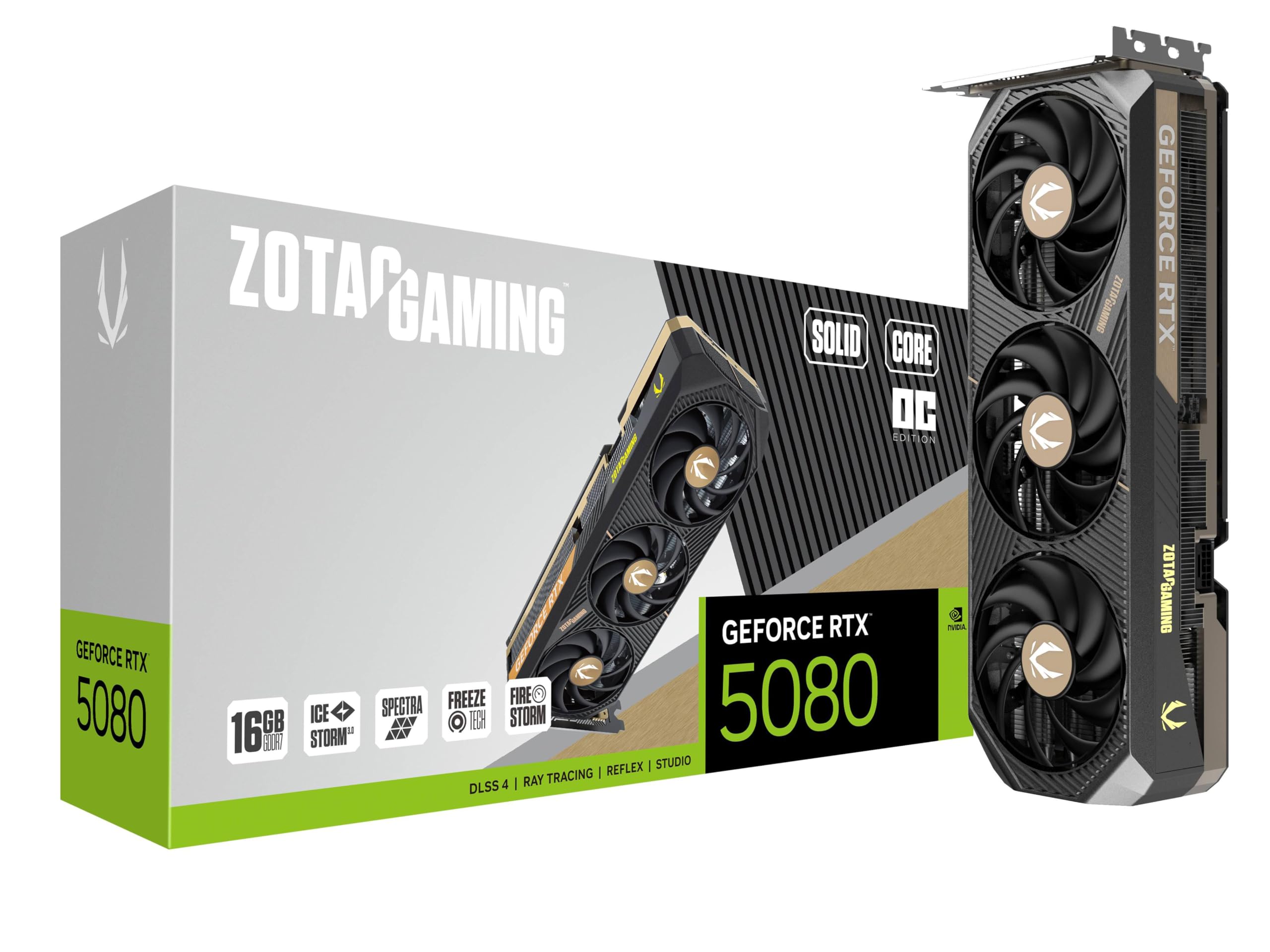 ZOTAC Gaming GeForce RTX 5080 Solid CORE OC DLSS 4 16GB GDDR7 256-bit 30 Gbps PCIE 5.0 Gaming Graphics Card, IceStorm 3.0 Advanced Cooling, Spectra RGB Lighting, ZT-B50800J2-10A