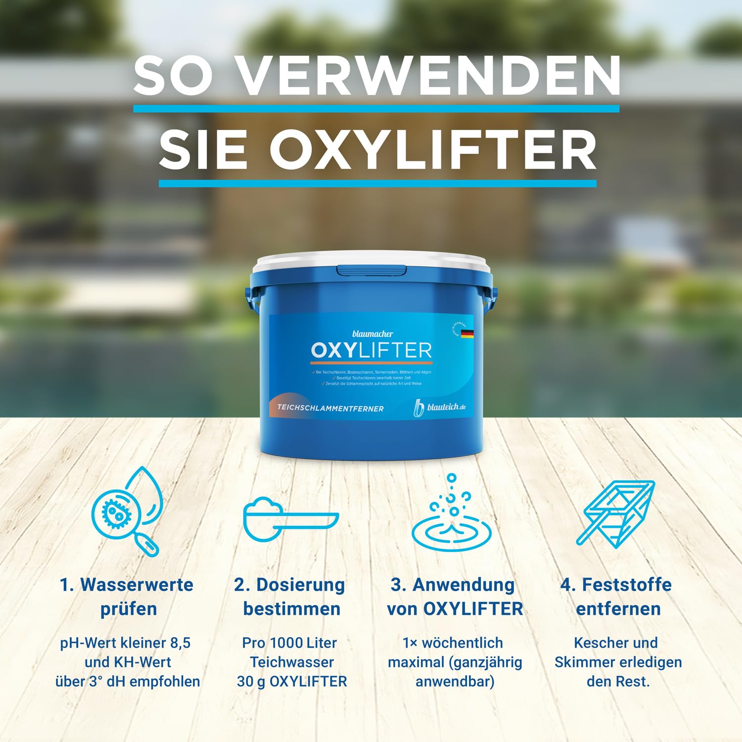 blaumacher OXYLIFTER Teichschlammentferner zur Teich Reinigung von Laub, Teich Schlamm und Ablagerungen (1 kg)