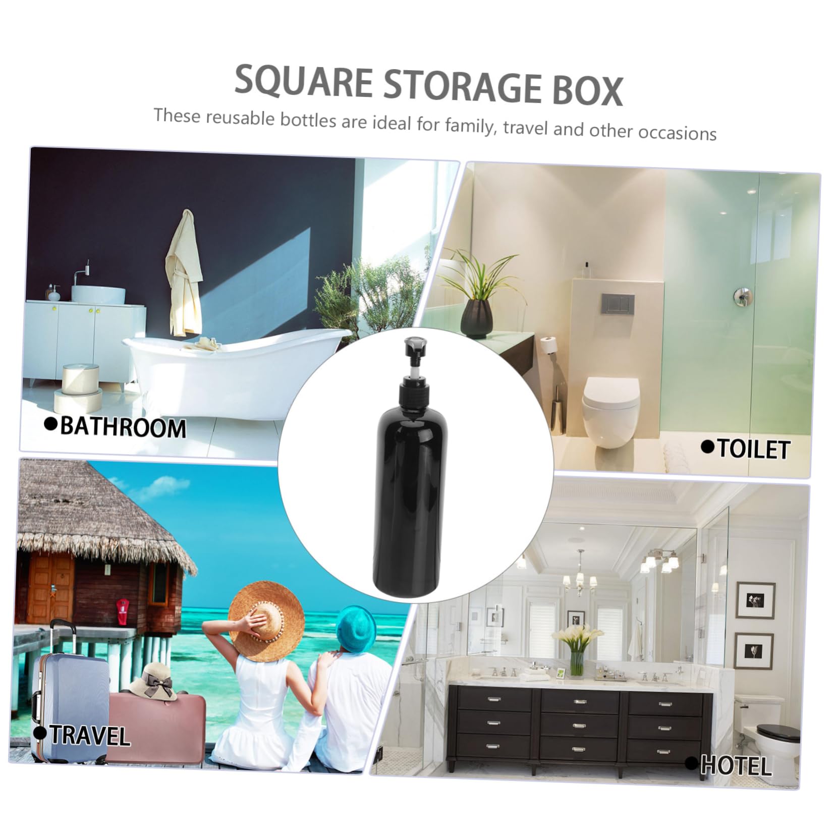 5 Stück-Pack Schwarze Kunststoff Pumpflaschen 500ml Druckspender Seifen Shampoobehälter Für Haushalt Outdoor