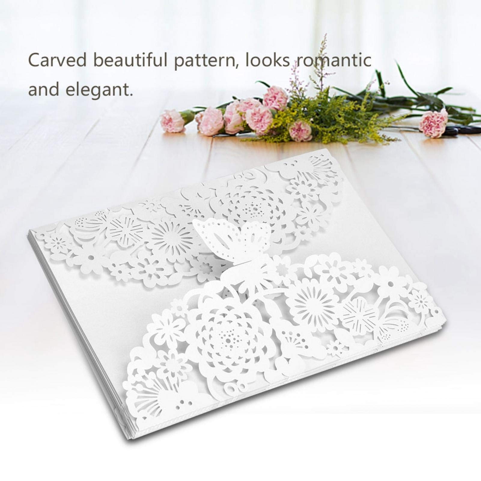 HERCHR Biglietto d'Auguri, Design floreale a conca Carte di Invito a Nozze con Carte Vuote e buste, 10 Pezzi taglio laser floreale inviti di nozze per sposa doccia