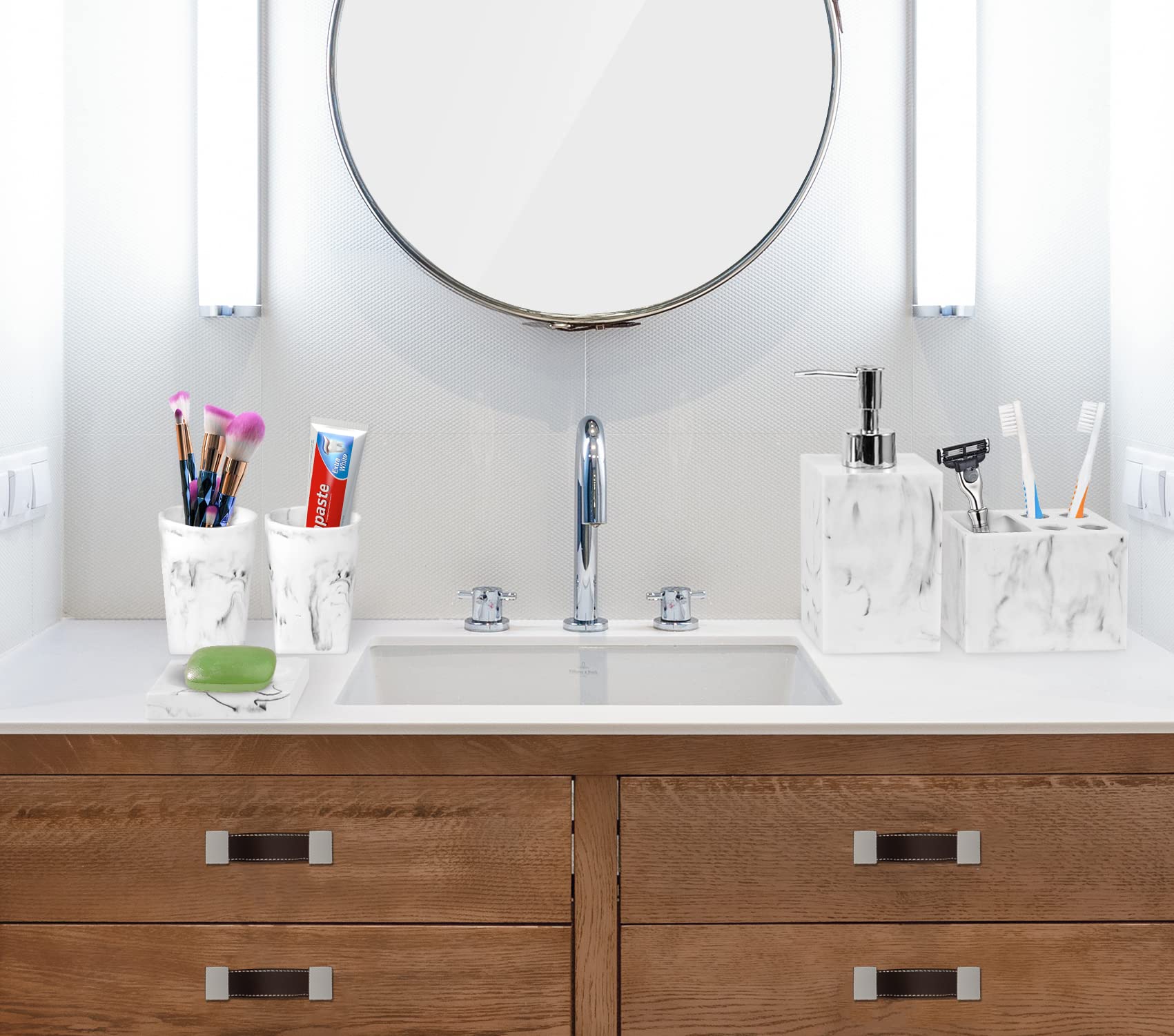 Haturi Bathroom Accessories Set, 5 Pcs Marble Look Bathroom Sets for