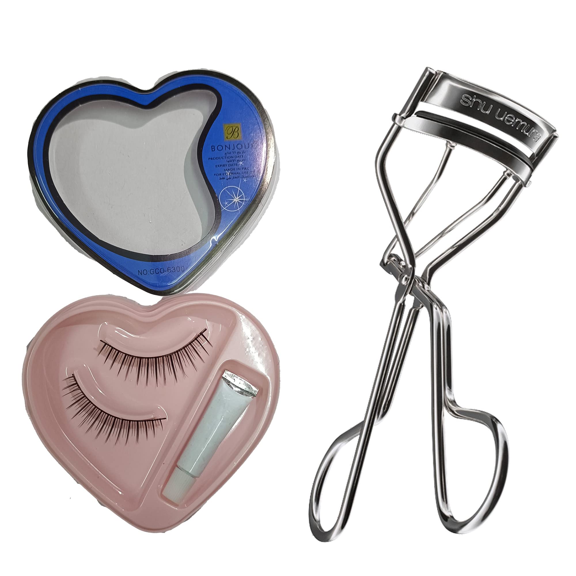 CRAZYHUDA Eyelashes Curler And Artificial HEART SHAPE Eyelashes With Glue, Parlor Accessories Combo For Women And Girls