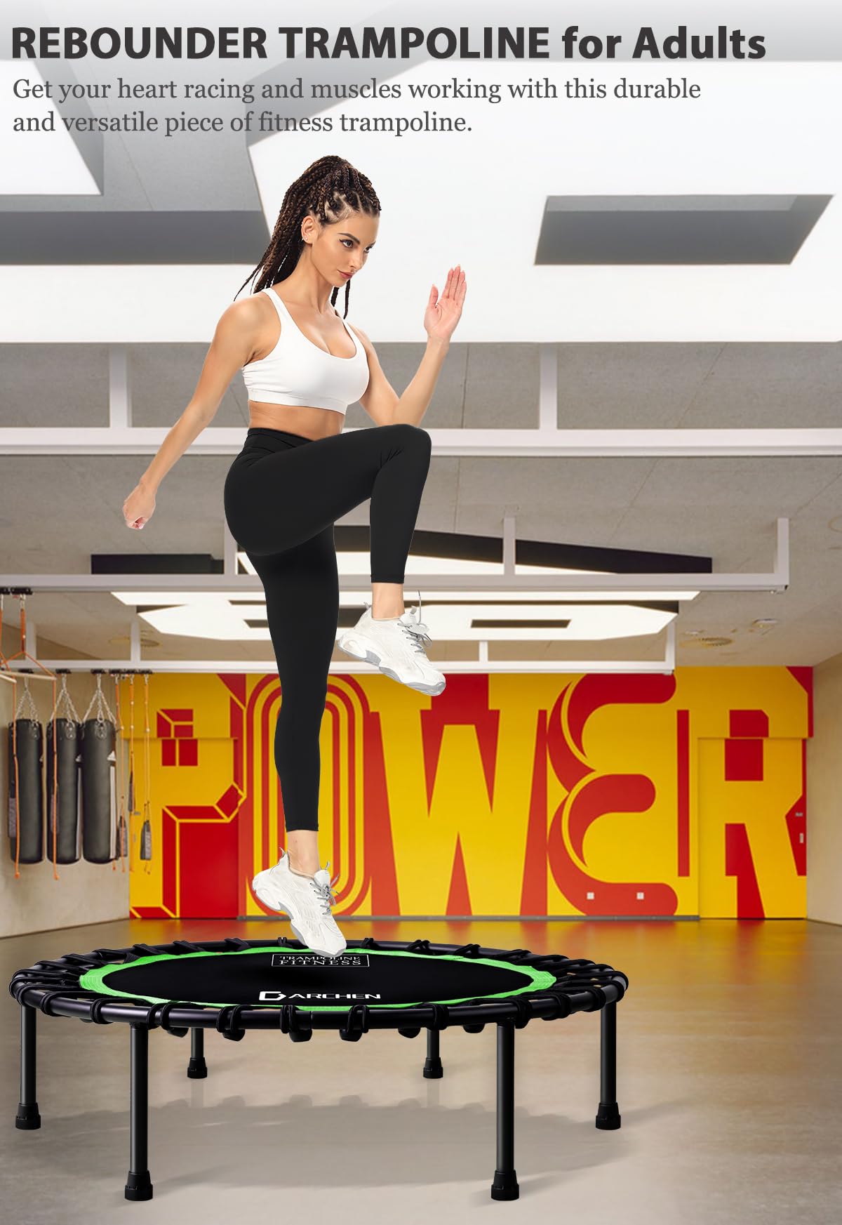DARCHEN Trampoline d'intérieur pour adultes, 200 kg, petit trampoline d'exercice pour entraînement physique pour trampoline intérieur silencieux et sûr [100 cm]
