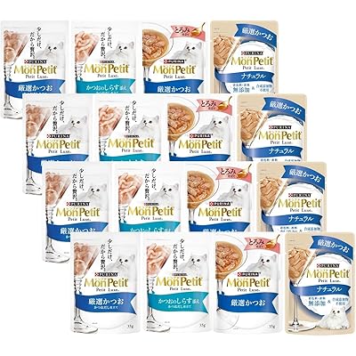 モンプチ プチリュク パウチ 4種のかつお尽くしバラエティ 30g/35g×4種類×各4袋入り (厳選かつお・かつおのしらす添え・とろみ仕立て 厳選かつお・ナチ …