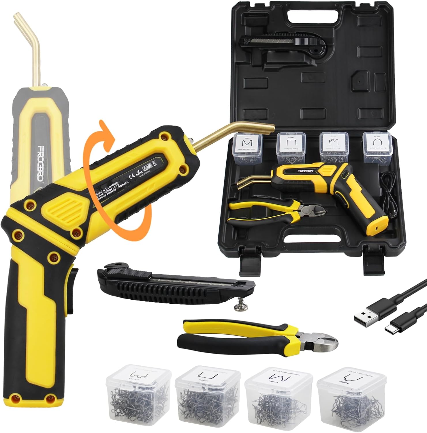 Cordless Plastic Welder Tool Kit, Plastic 4 Types of Plastic Welding Staples Welding Gun, Hot Portable Convertible angle Hot Stapler, Car Bumper Repair