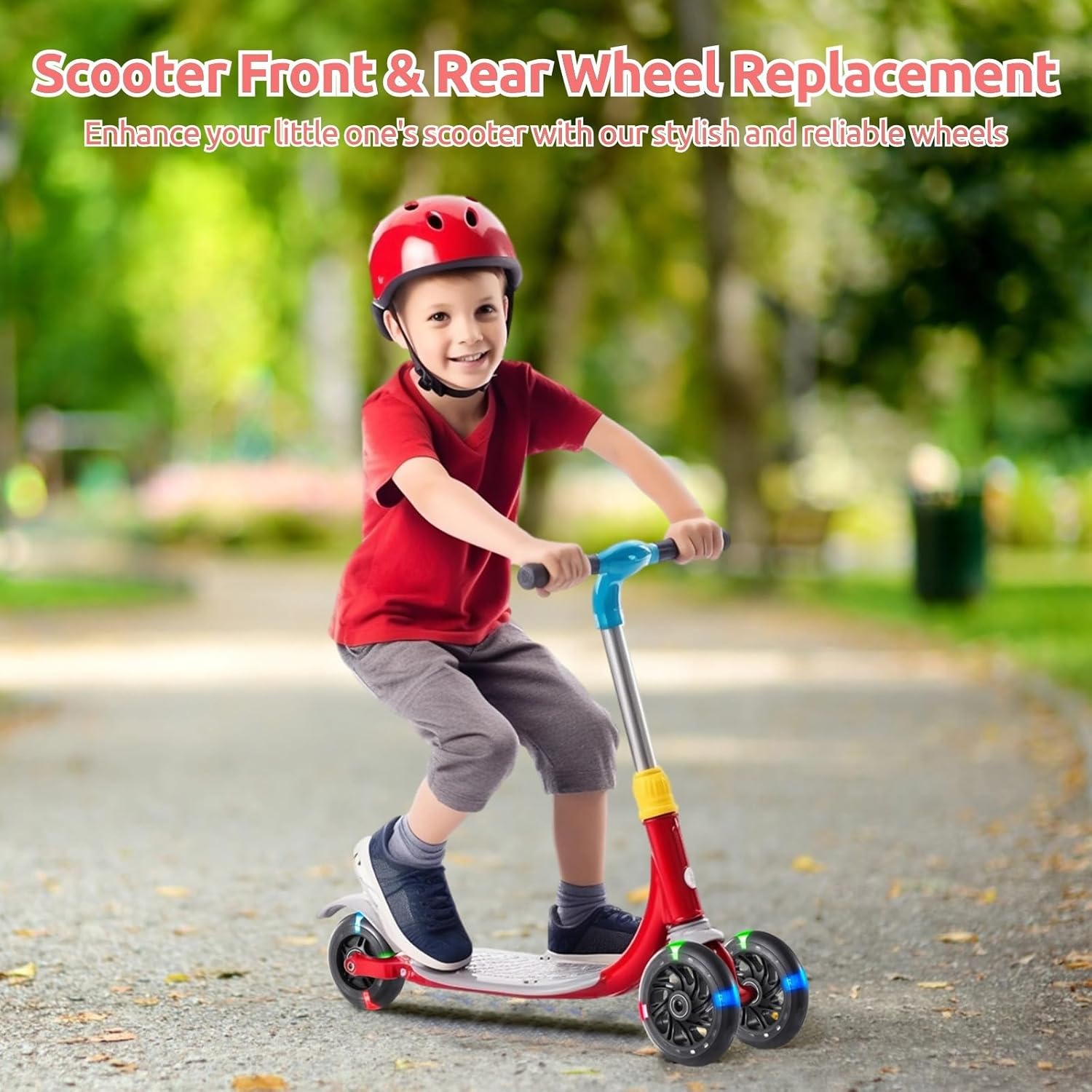 4-Pack Replacement Pu Wheels for Scooters, 120Mm Front & 80Mm Rear, Flashing Led Wheels for 3-Wheeled Kick Scooters
