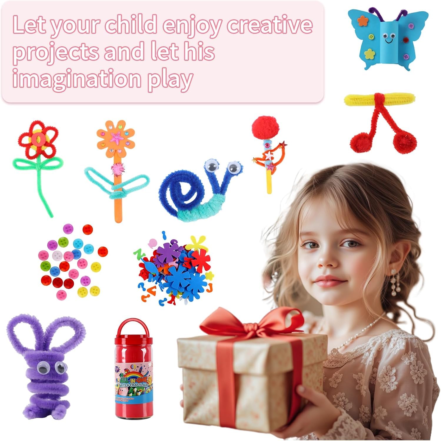 Piucrty Bastelkoffer Bastelset Kinder 3-10 Jahre Bastelzubehör Bastelkiste Kindergeburtstag Basteln Mädchen Diy Kit Set Bastelmaterial Bastelkiste Bastelsachen Bastelbox Geschenke Bastelutensilien