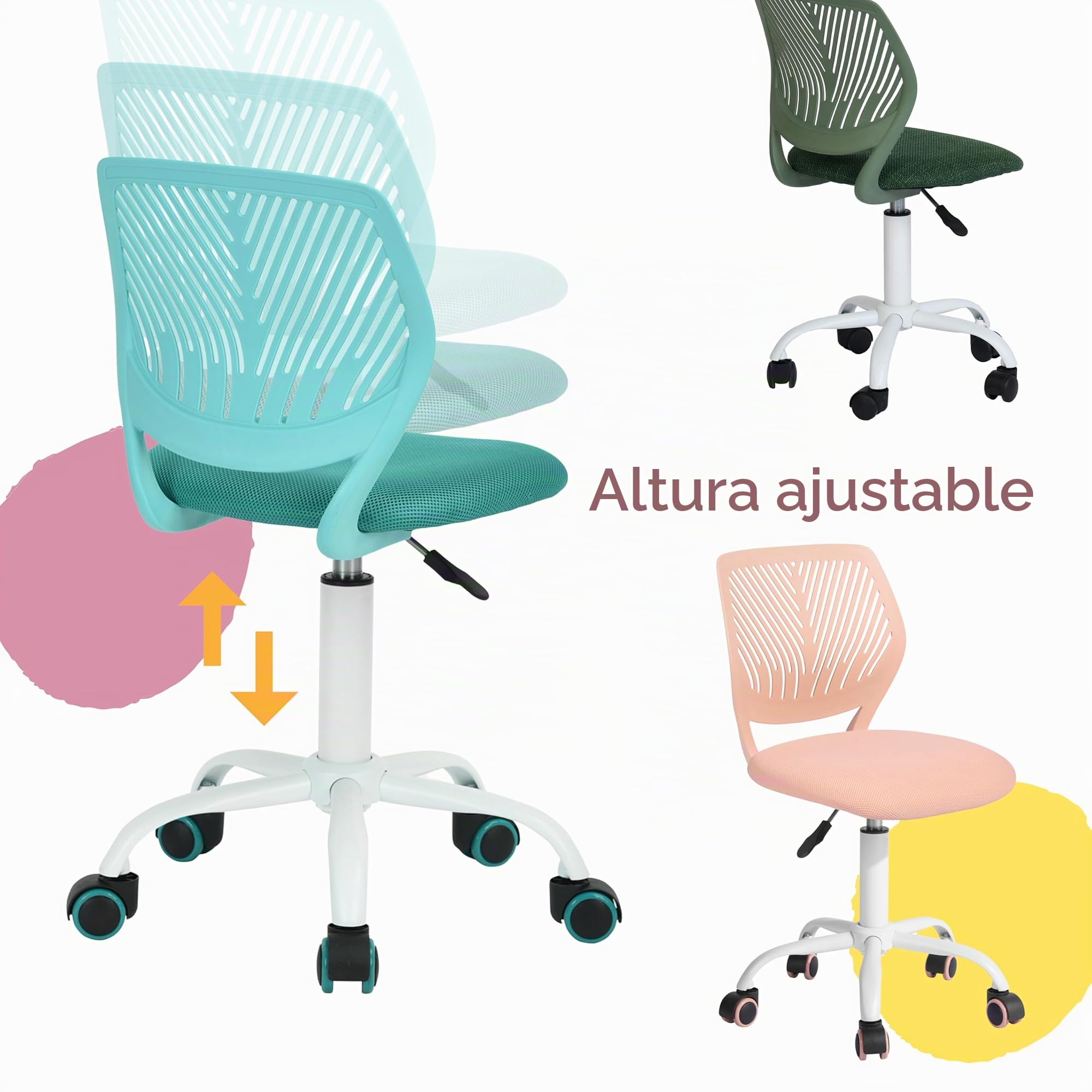 FurnitureR Silla de Escritorio, Moderno diseño Ajustable, para Ordenador, giratoria, sin reposabrazos, para habitación de los niños, Trabajo en casa, Oficina, Tejido, Morandi, Aguamarina