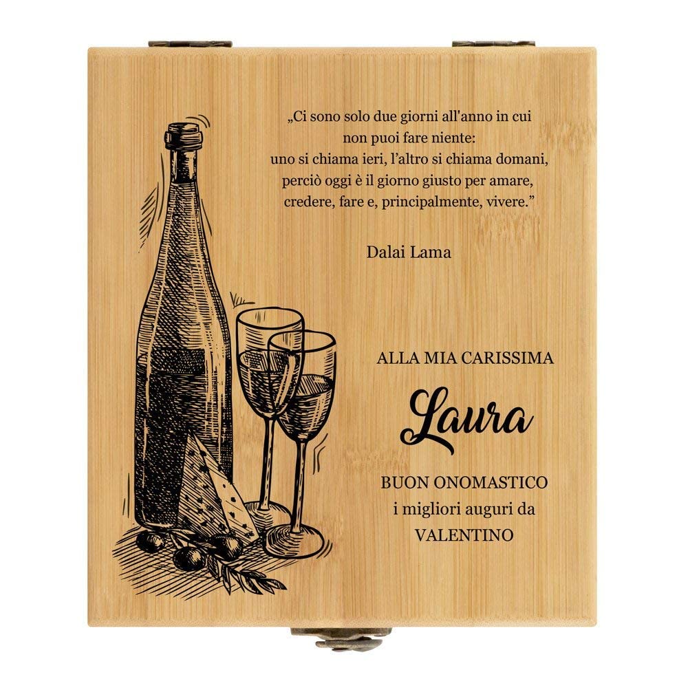 Maverton Set di Accessori da Vino - Kit Cavatappi da Vino Degustazione Perfetta Personalizzato - Scatola in Legno di bambù + 4 Pezzi di Accessori Vino - Regalo Donna - Giorni